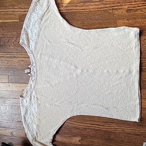 3/4 Length Sleeve Cream Top with Lace Accents